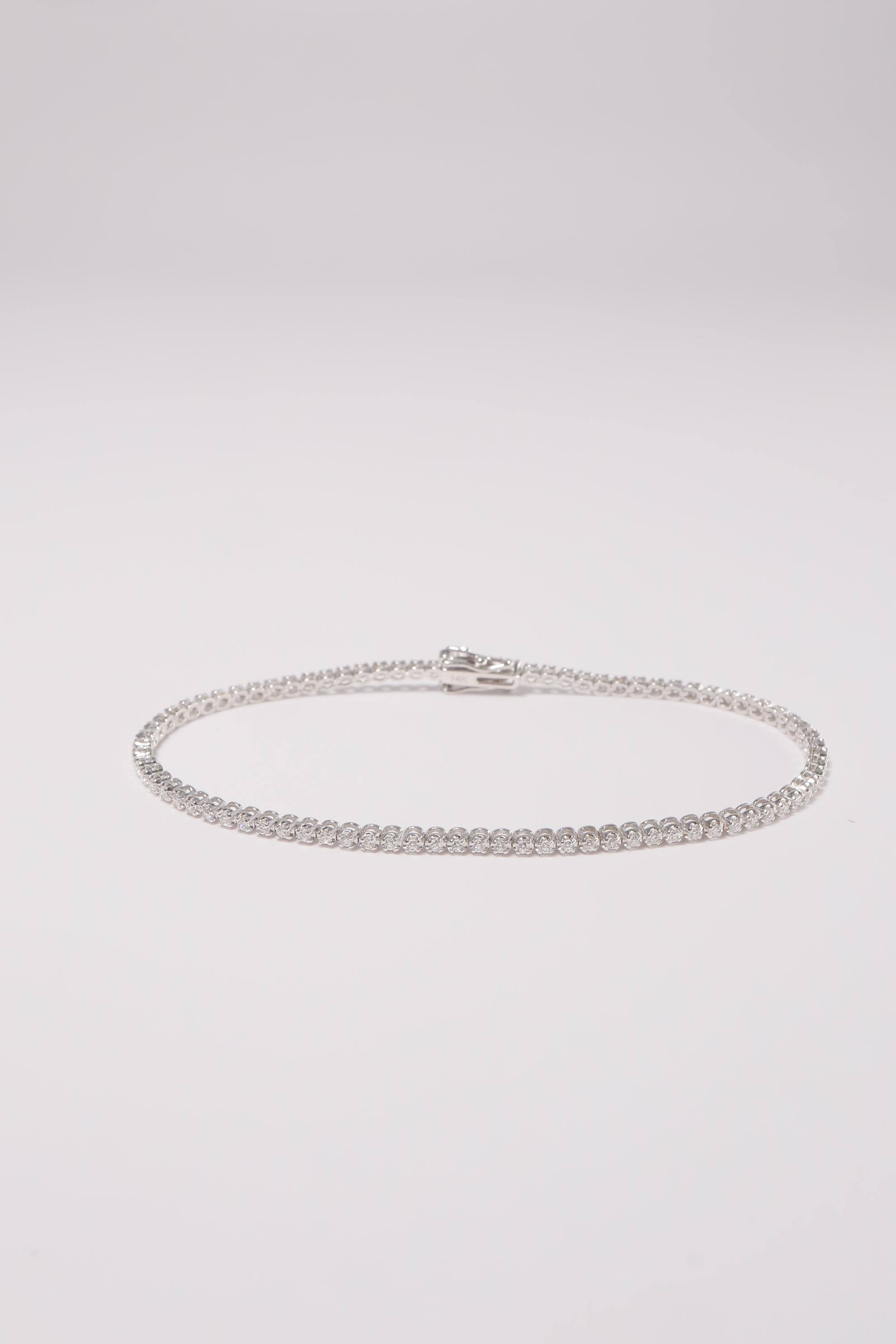 14K Solid White Gold 1.3mm Lab Round Cut Tennis Bracelet - Pretty At Sam
