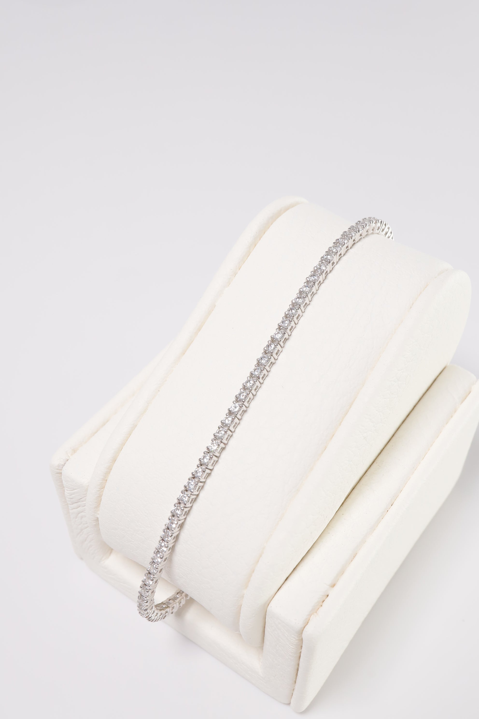 14K Solid White Gold 1.5mm Lab Tennis Bracelet - Pretty At Sam