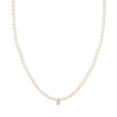 925 Sterling Silver 3MM Swarovski Pearl CZ Charm Necklace