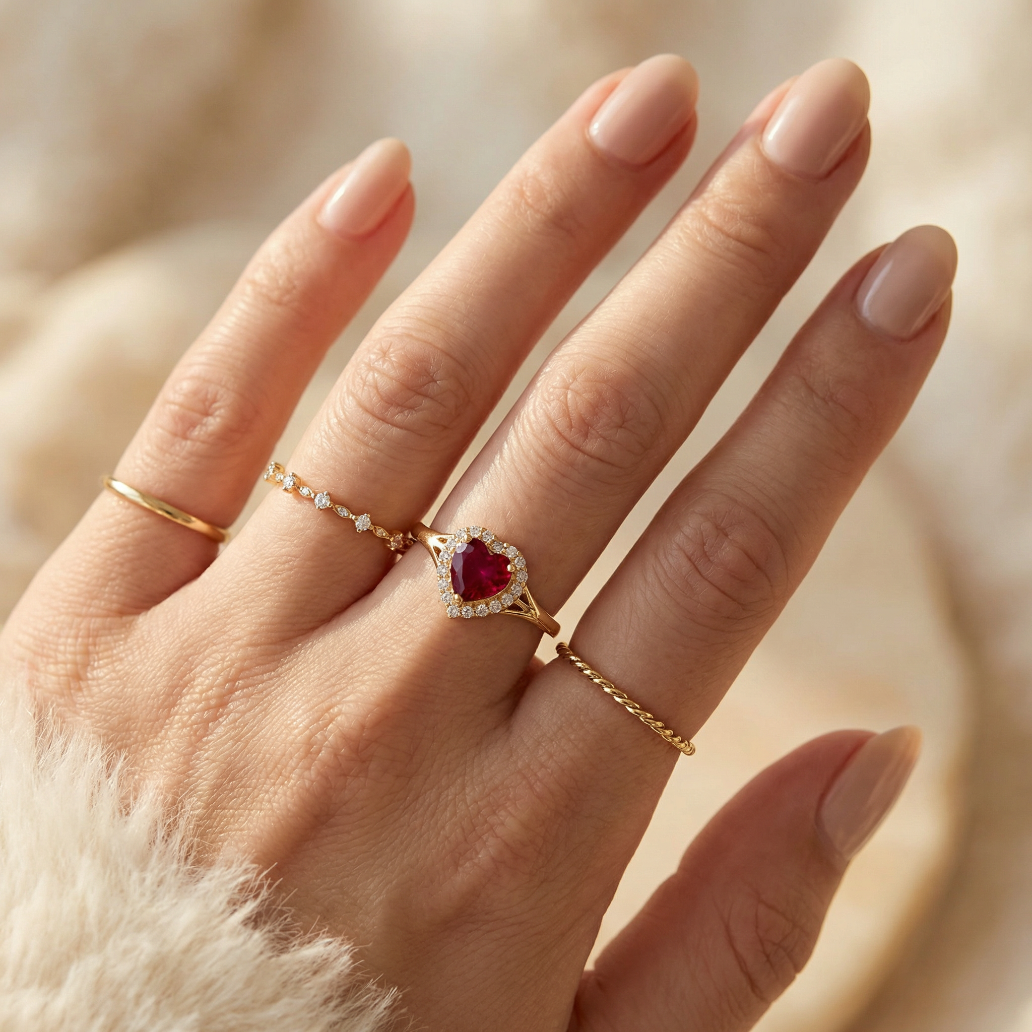 elegant 14k yellow gold ruby heart ring luxury jewelry product shot
