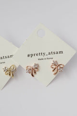 ✨ Bow Knot Ribbon Stud Earrings – Rhodium & Gold Plated, Hypoallergenic ✨