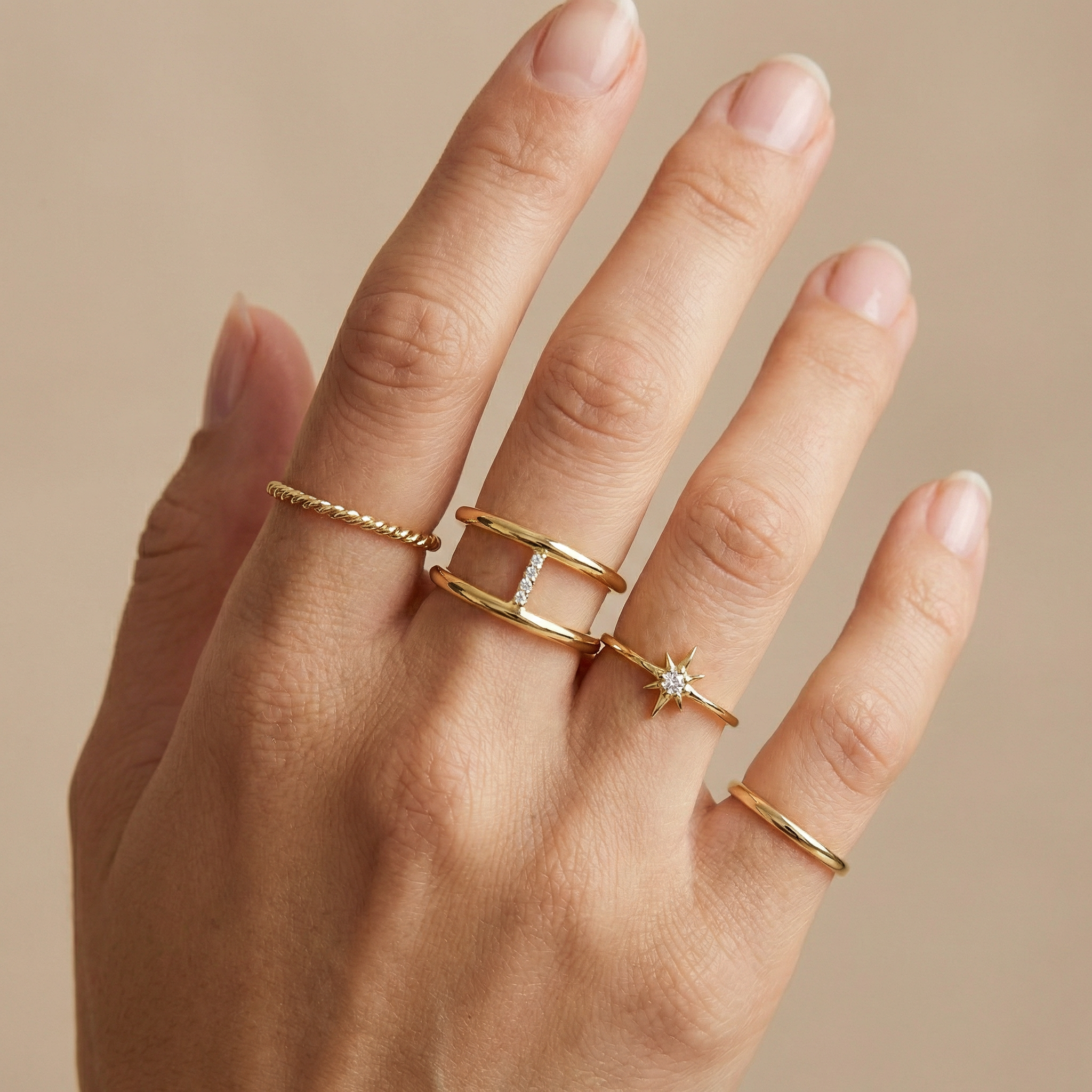 Minimalist double band statement ring in high polish gold
