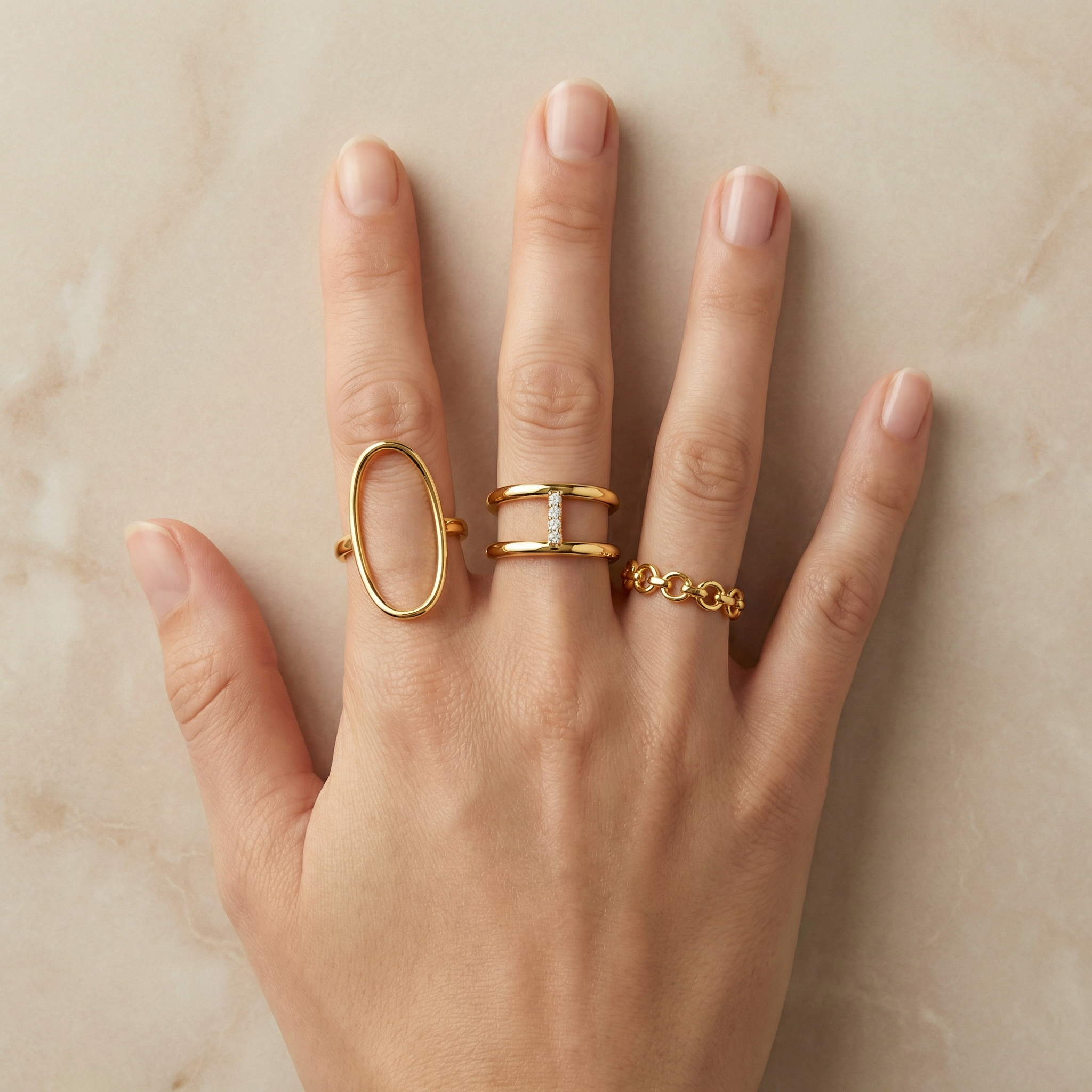 Modern 14k yellow gold open frame statement ring