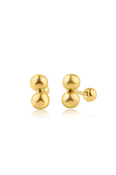 14K Solid Gold Double Ball Screw Back Stud Earring - Pretty At Sam