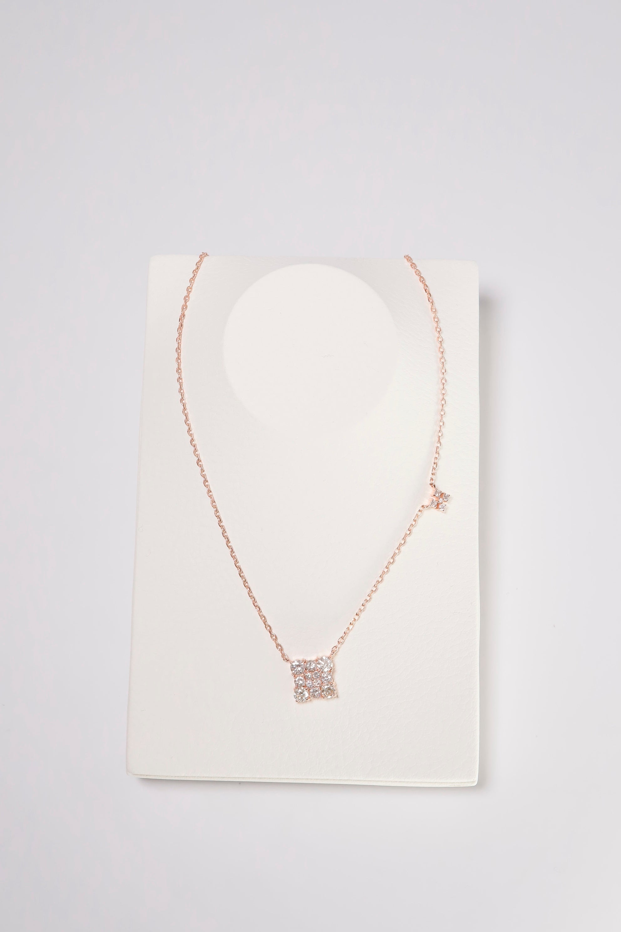 14K Rose Gold Natural Diamond Two Square Charms Chain Linked Necklace - Pretty At Sam