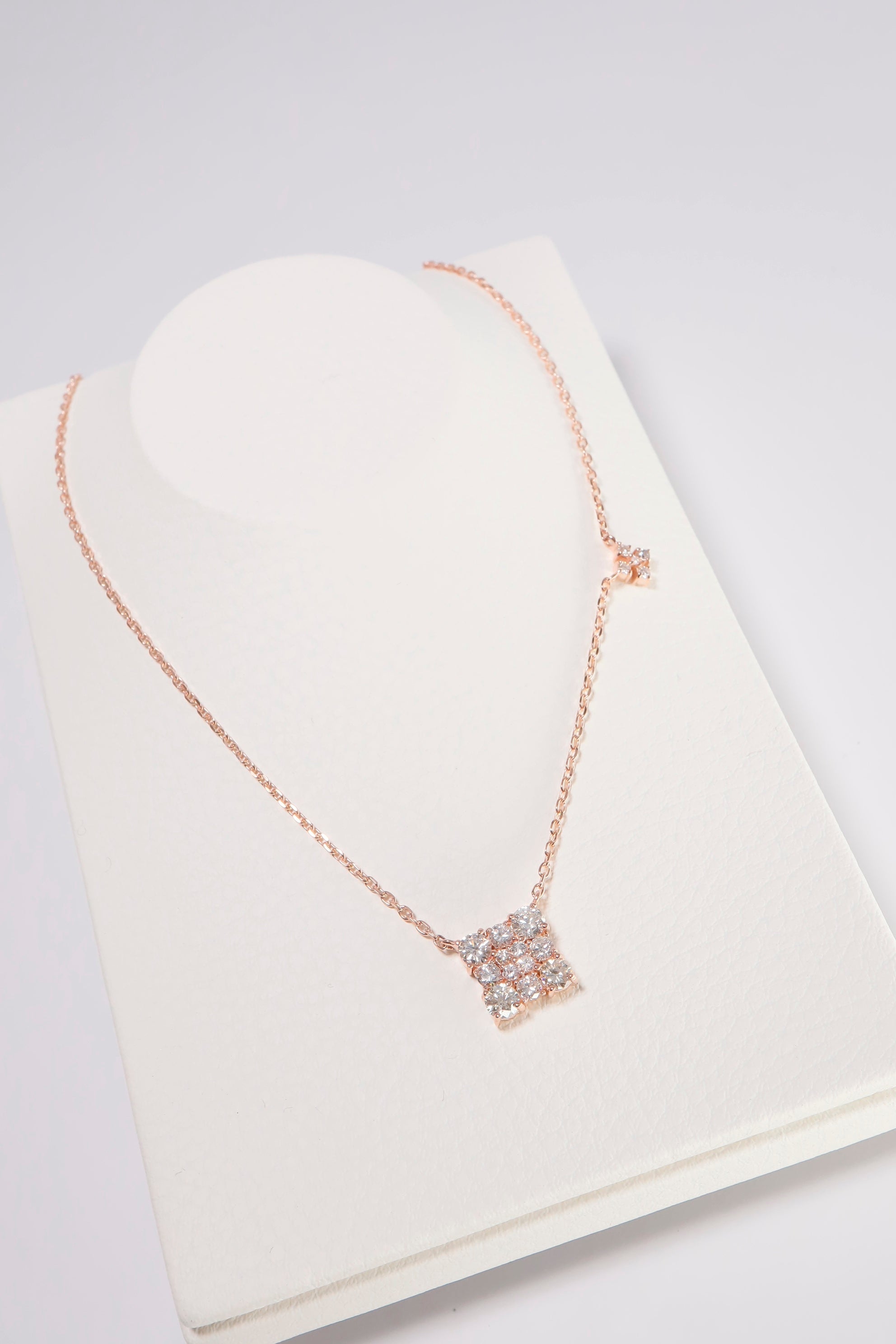 14K Rose Gold Natural Diamond Two Square Charms Chain Linked Necklace - Pretty At Sam