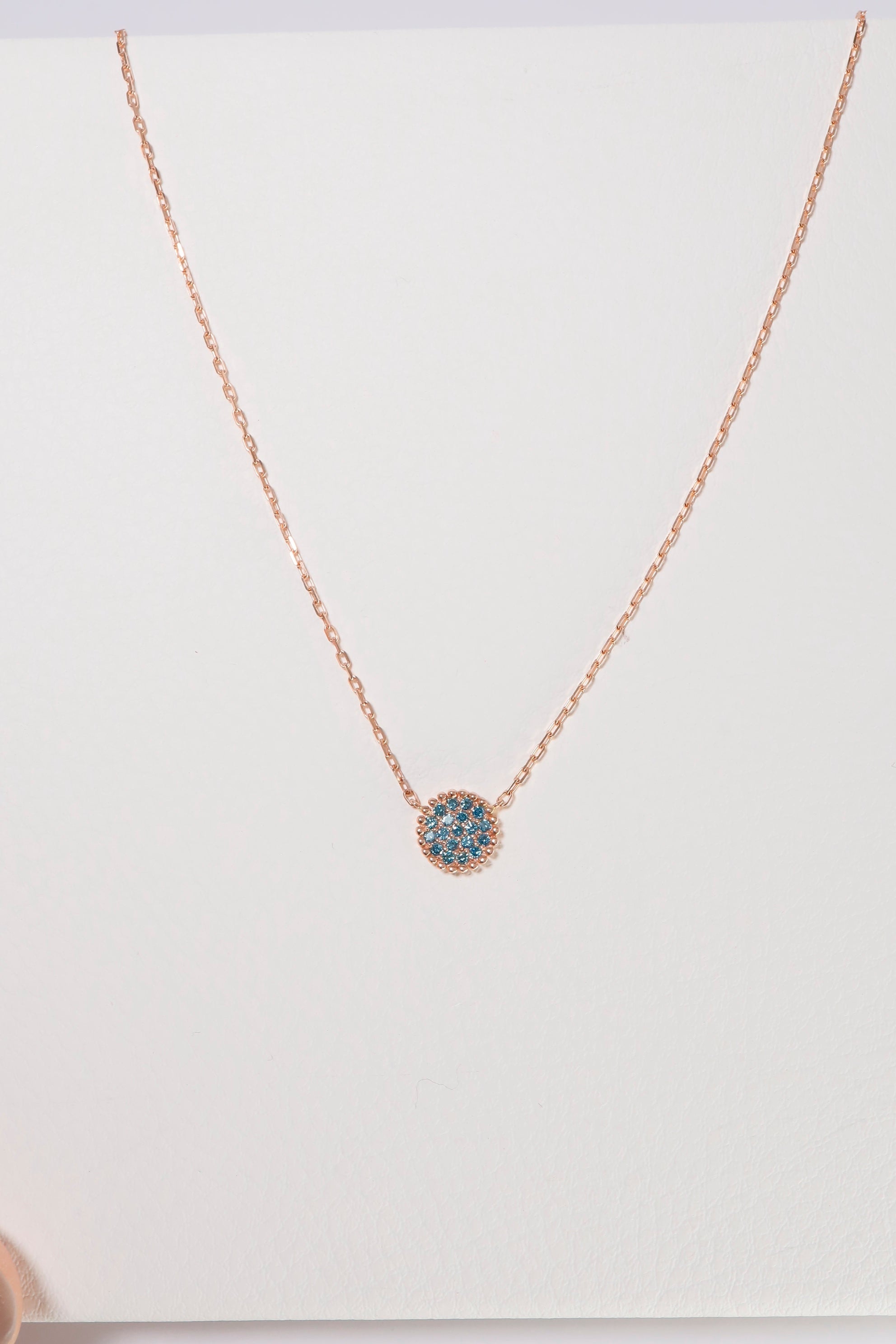 14K Rose Gold Natural Sapphire Stone Disk Charm Necklace - Pretty At Sam