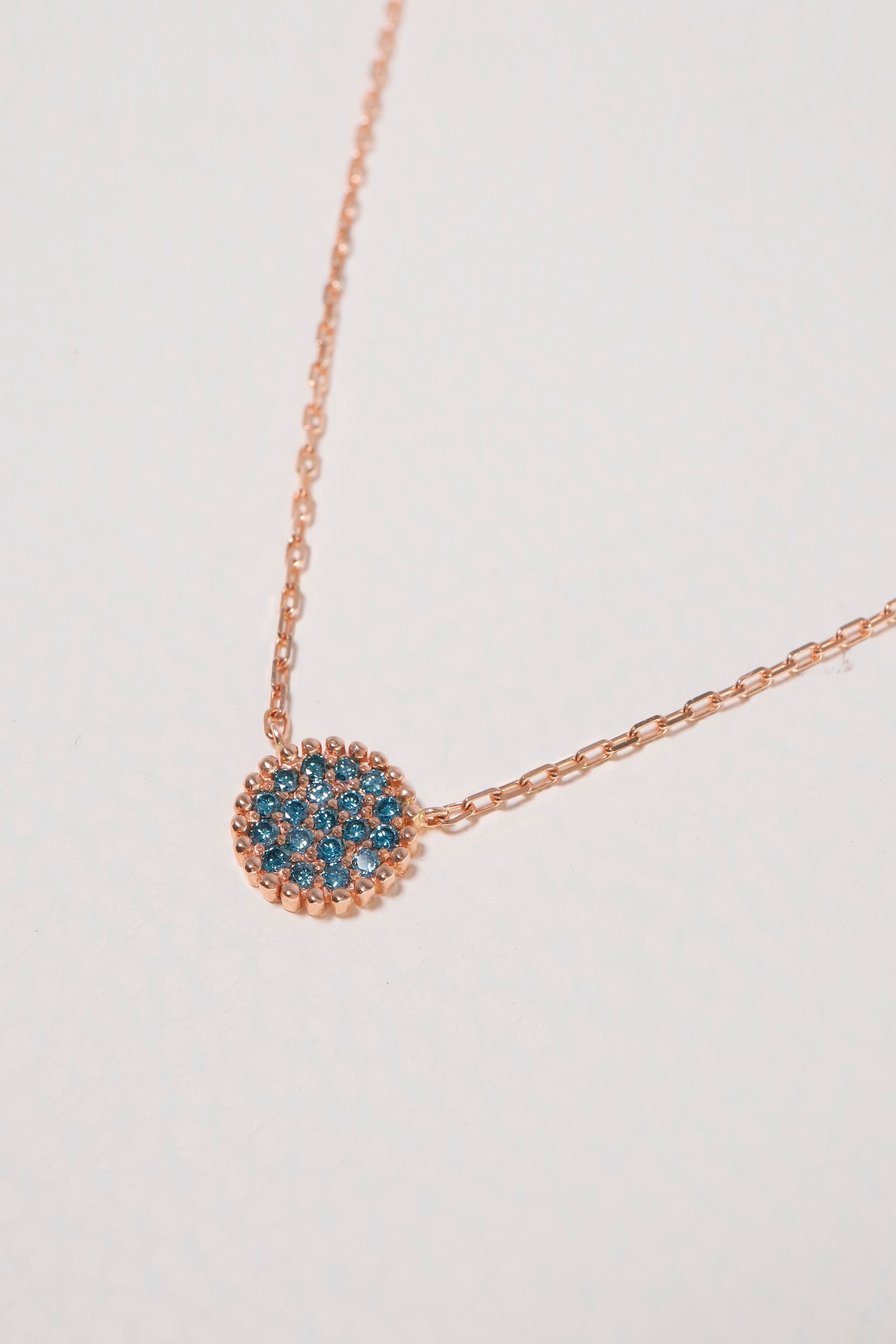 14K Rose Gold Natural Sapphire Stone Disk Charm Necklace - Pretty At Sam