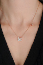 14K Rose Gold Natural Diamond Two Square Charms Chain Linked Necklace - Pretty At Sam