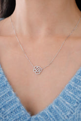 14K Solid White Gold Natural Diamond 18" Rose Charm Necklace - Pretty At Sam