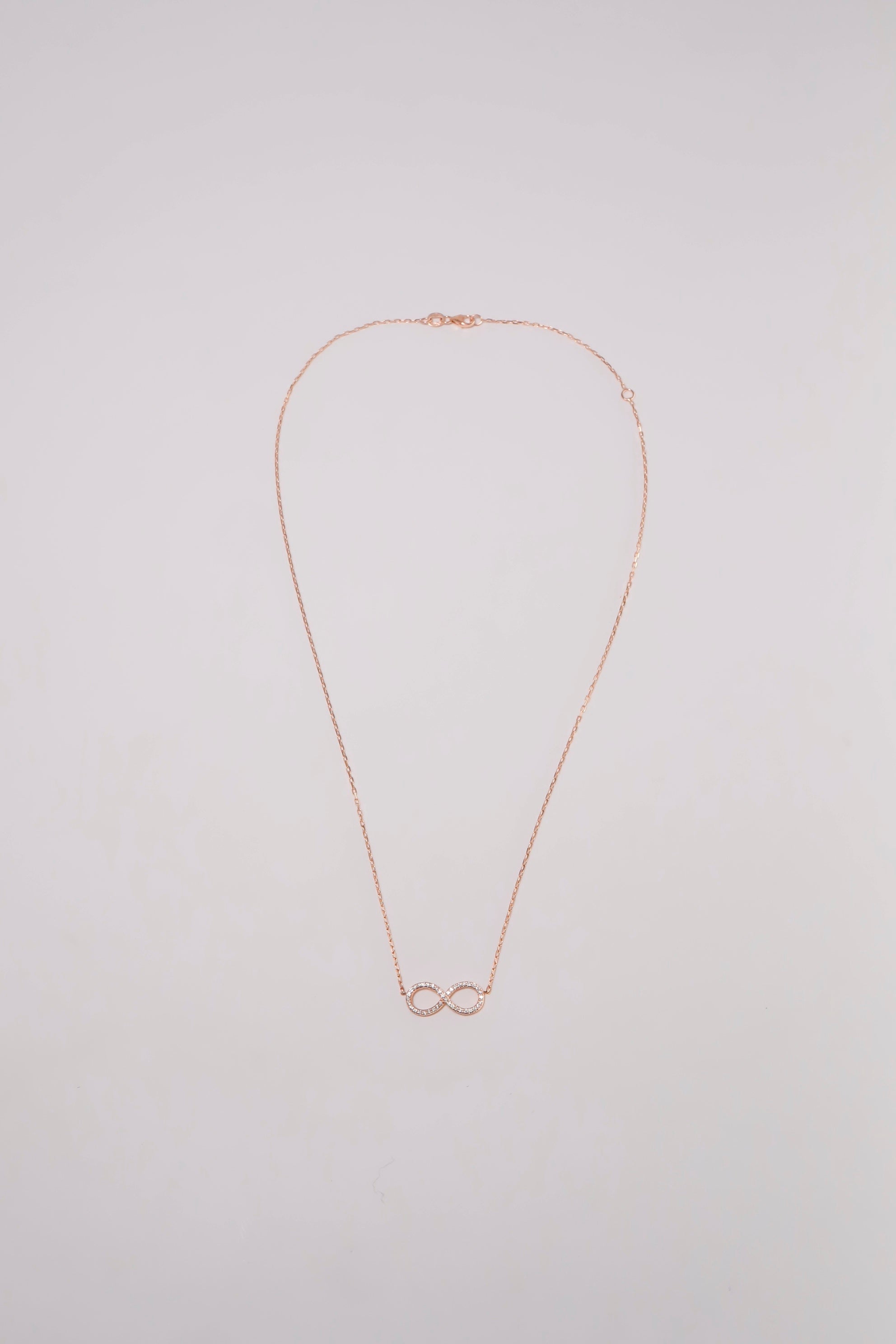 14K Rose Gold Natural Diamond Infinity Charm Necklace - Pretty At Sam