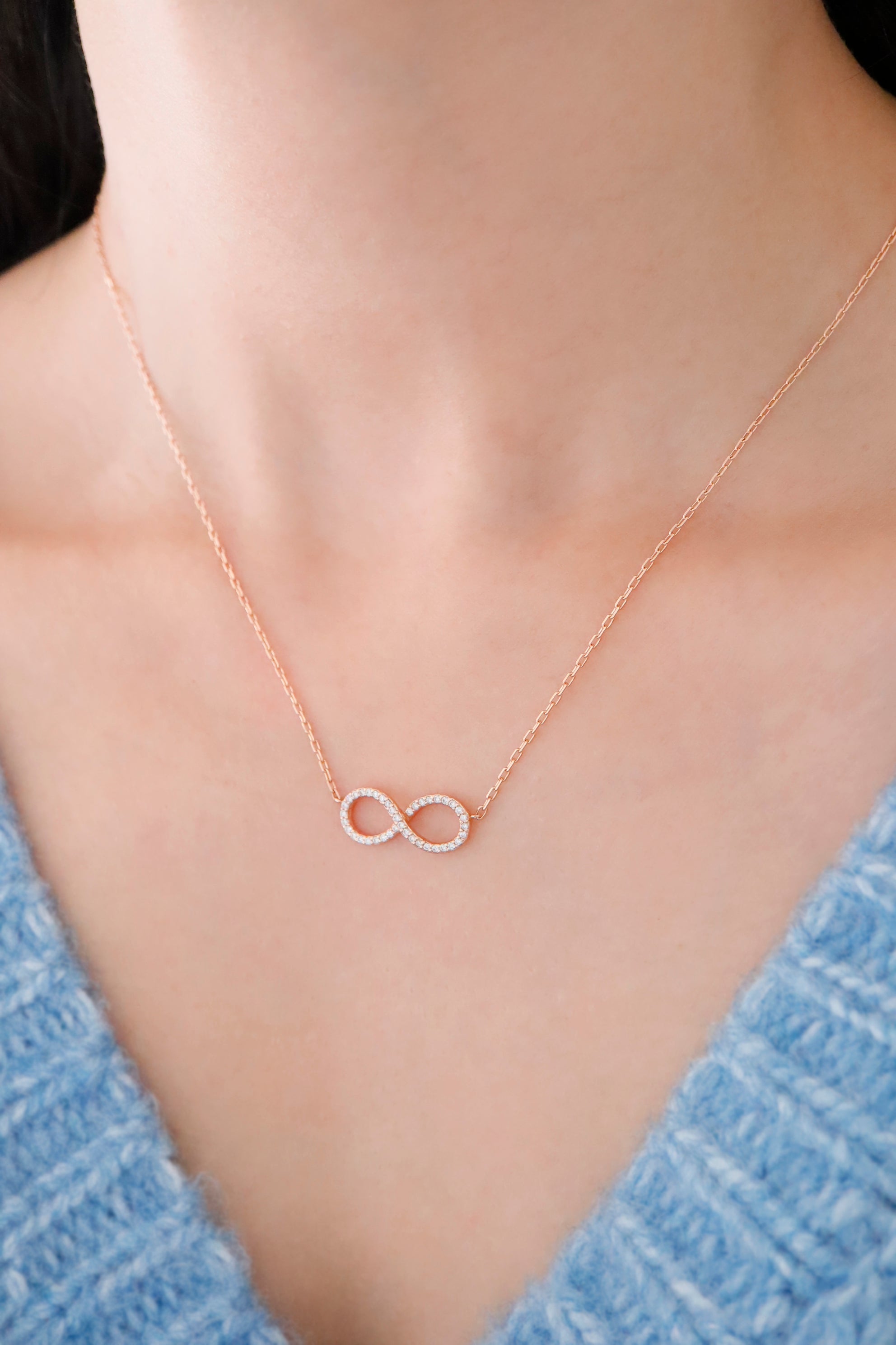 14K Rose Gold Natural Diamond Infinity Charm Necklace - Pretty At Sam