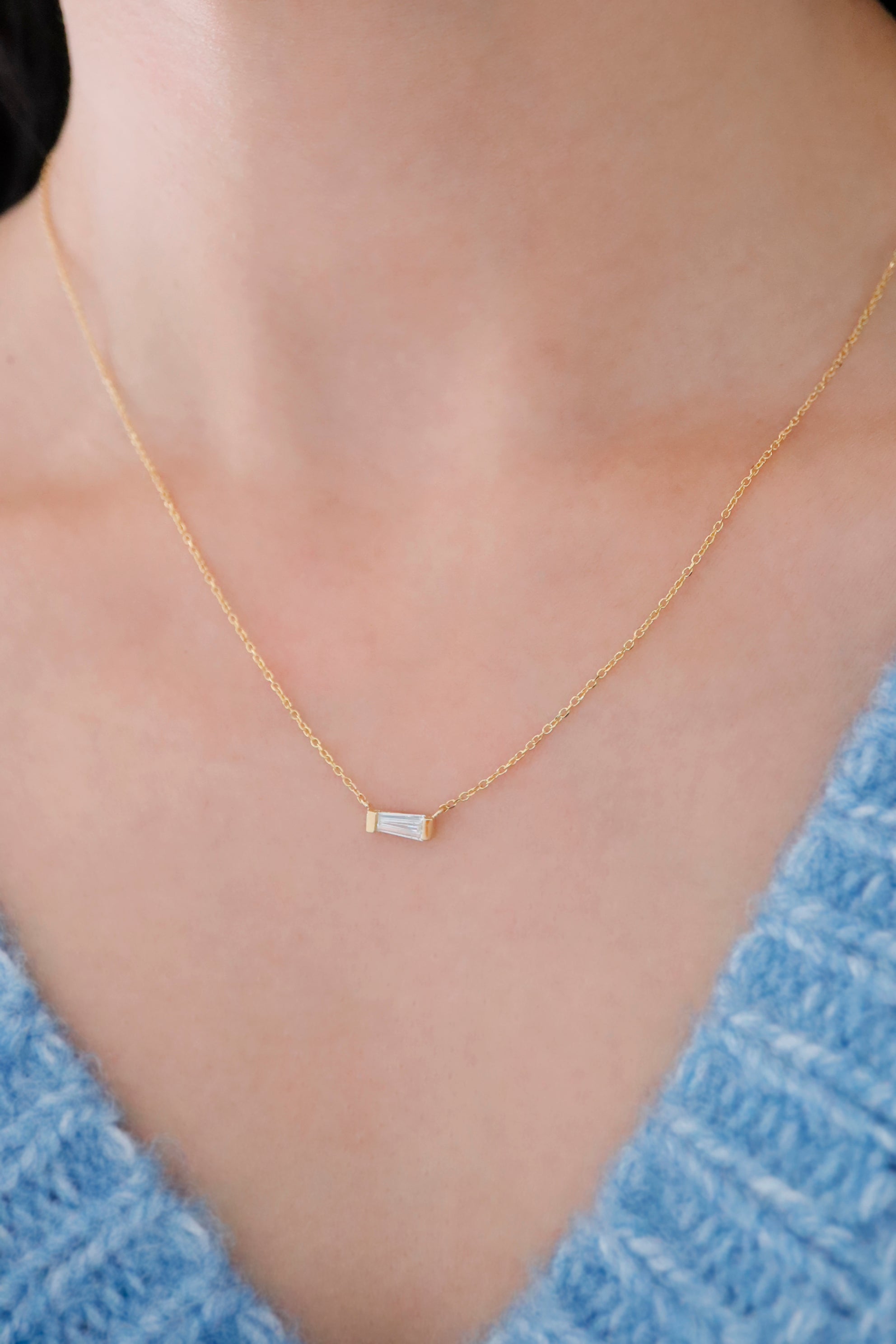 14K Gold Natural Diamond 18" Mini Bar Necklace - Pretty At Sam