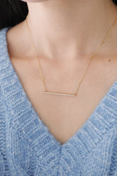 14K Gold Natural Diamond 18" Bar Charm Necklace - Pretty At Sam