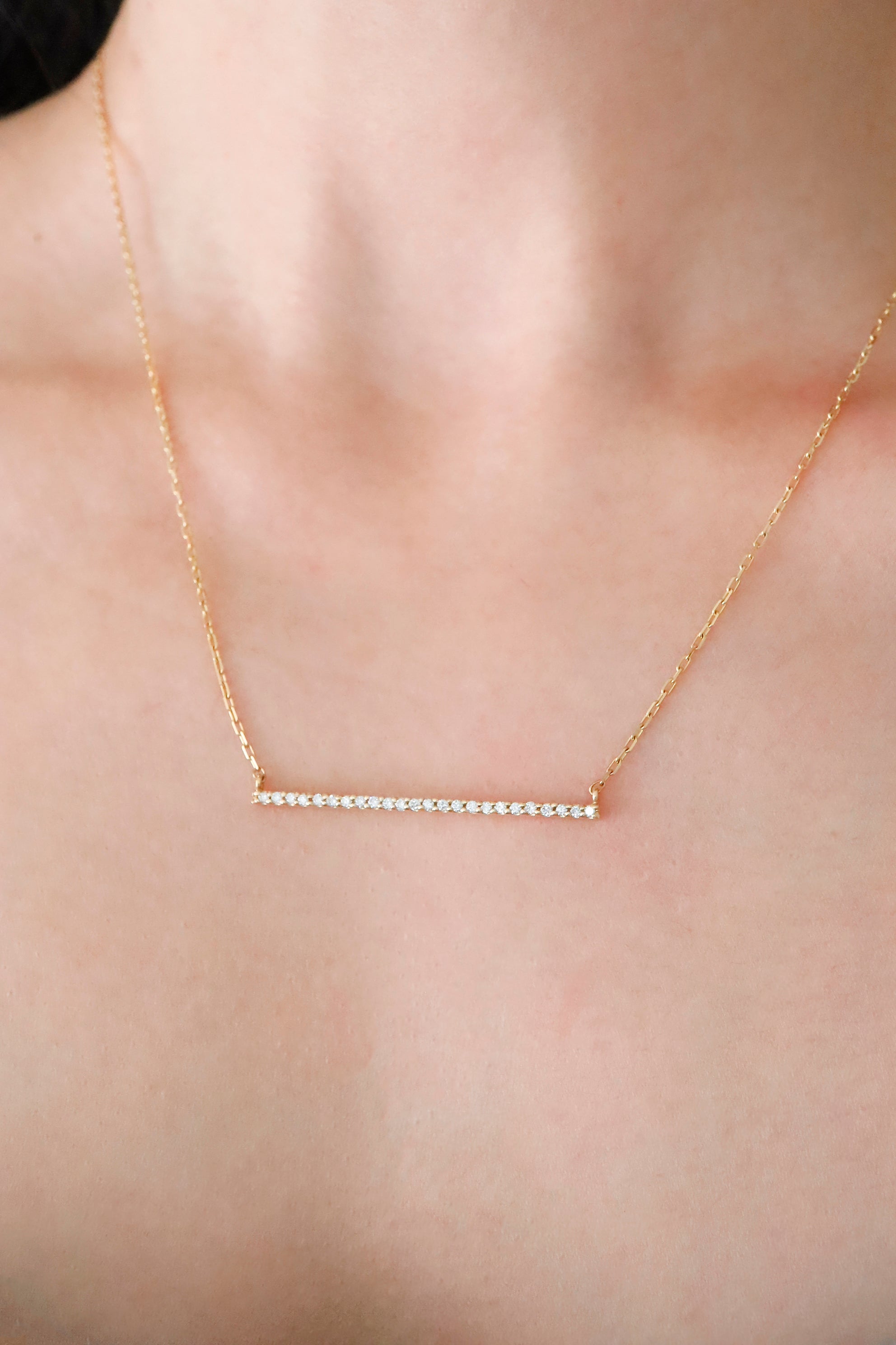 14K Gold Natural Diamond 18" Bar Charm Necklace - Pretty At Sam