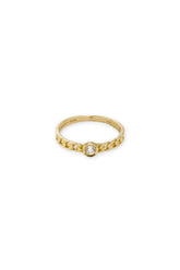 14K Solid Rose Gold CZ One Stone Bezel Setting Cuban Chain Ring