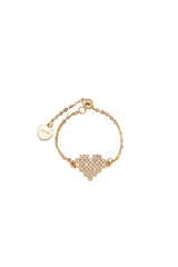 14K Solid Gold CZ Pixel Heart Adjustable Chain One Size Ring