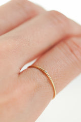 14K Solid Gold CZ Simple Stone Dainty Stackable Ring
