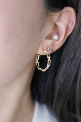 14K Solid Gold 200mm Chain Latch Back Hoop Earring - Pretty At Sam