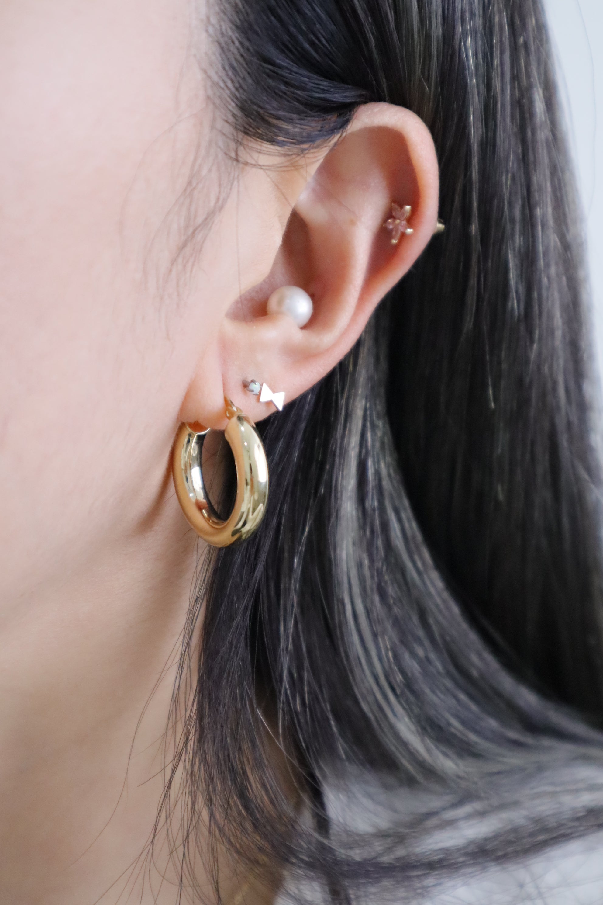 14K Solid Gold 250mm Chunky Latch Back Hoop Earring - Pretty At Sam