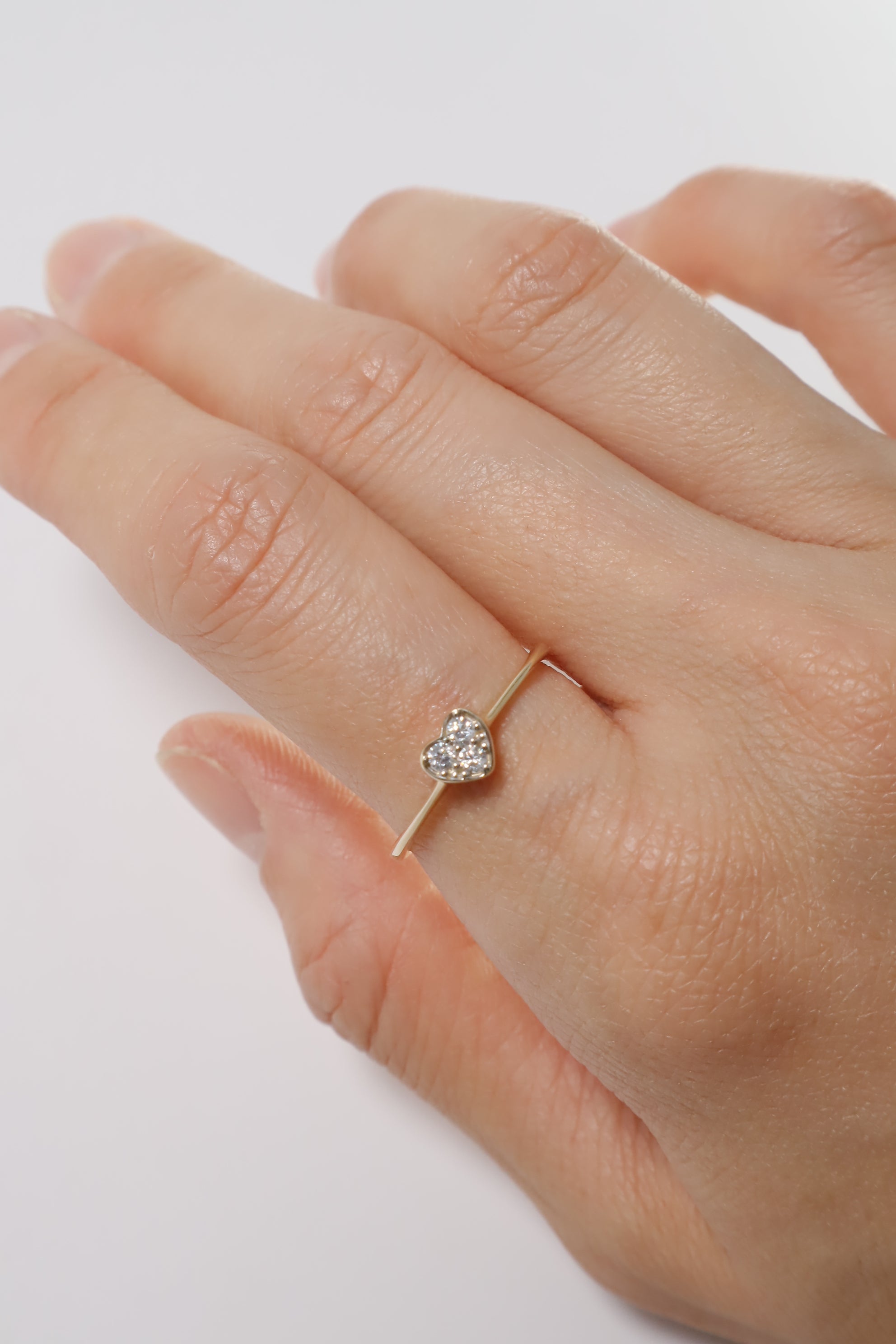 14K Solid Gold 3D Heart CZ Ring - Pretty At Sam