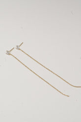 14K Solid Gold 3MM CZ Stud Ball Chain Drop Earring