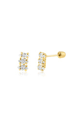 14K Solid Gold 3 CZ Stones Screw Back Stud Earring - Pretty At Sam