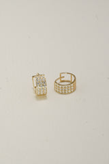 14K Solid Gold 3 Row CZ One Touch Hoop Earring - Pretty At Sam