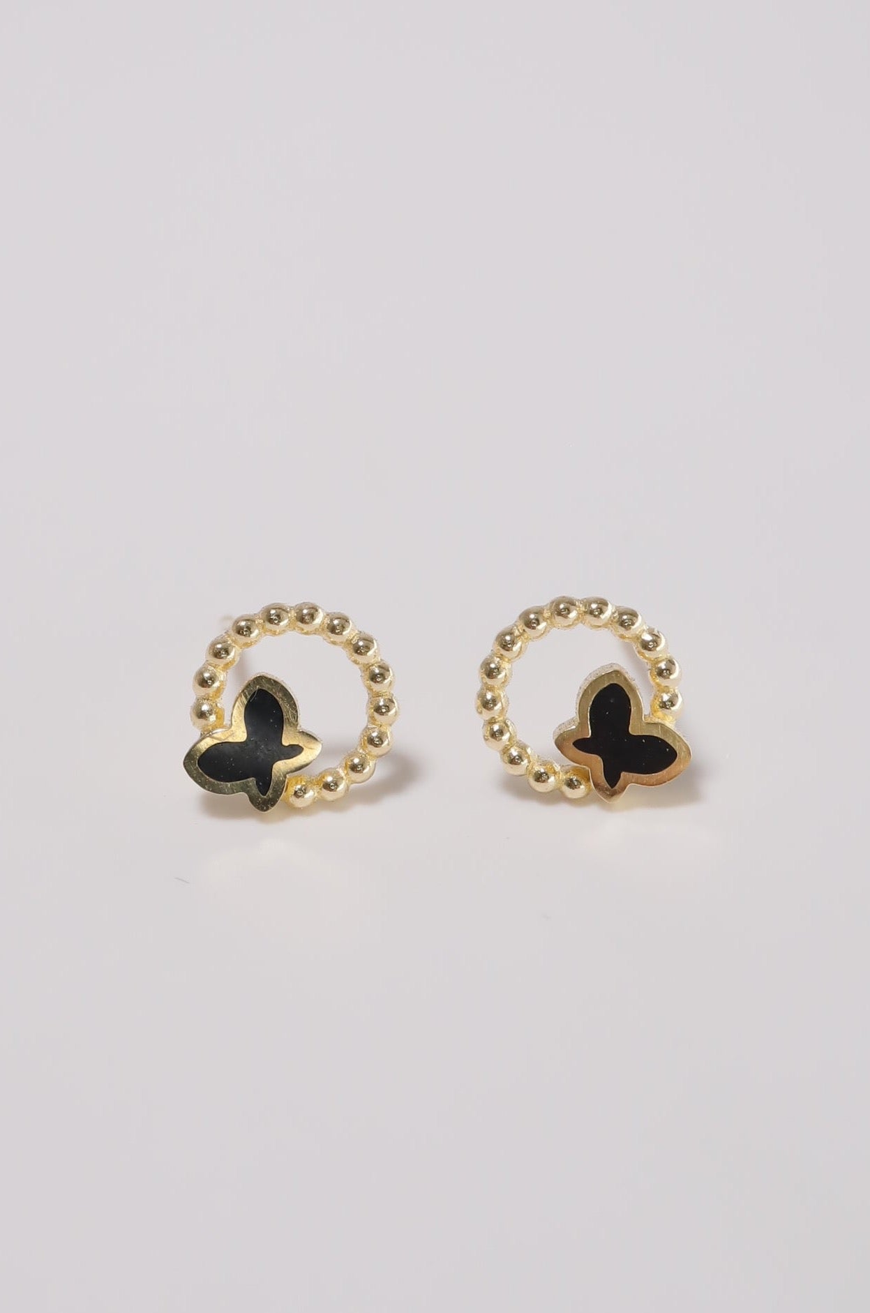 14K Solid Gold Beads Black Butterfly Stud Earring - Pretty At Sam