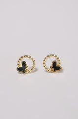 14K Solid Gold Beads Black Butterfly Stud Earring - Pretty At Sam