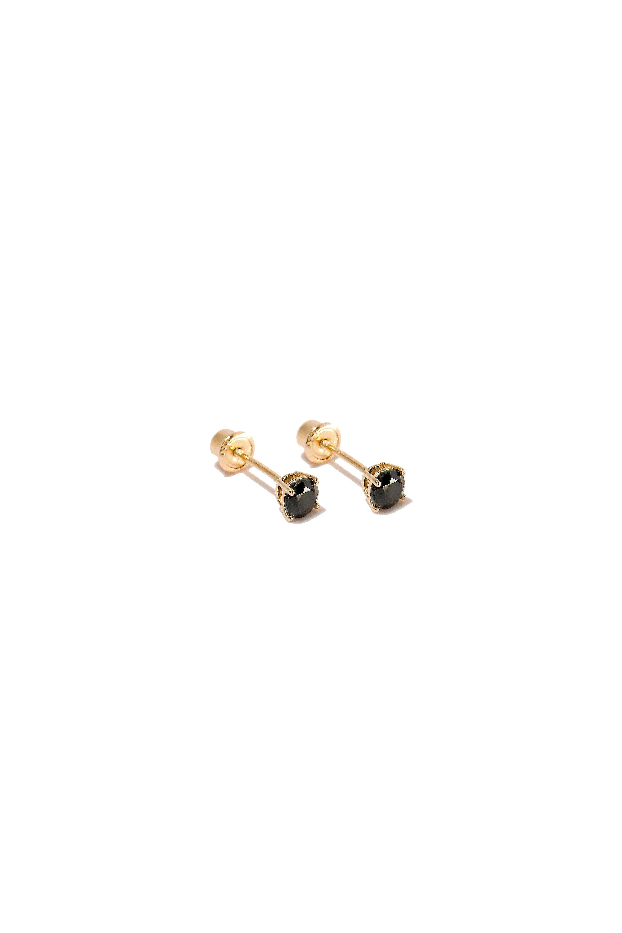 14K Solid Gold Black CZ Stone Simple Stud Earring - Pretty At Sam
