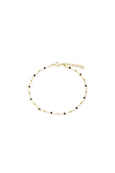 14K Solid Gold Black Epoxy Beads Ball Chain Linked Bracelet
