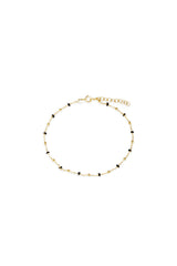 14K Solid Gold Black Epoxy Beads Ball Chain Linked Bracelet