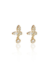 14K Solid Gold Butter Fly CZ Stone Dangle Stud Earring