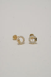 14K Solid Gold Butterfly CZ Donut Shape Screw Back Stud Earring