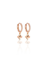 14K Solid Rose Gold 10MM CZ Hoop Clover Charm Dangle Hoop Earring