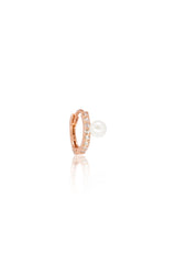 14K Solid Rose Gold 8MM Pearl CZ Single Hoop Earring