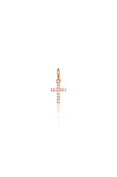14K Solid Rose Gold CZ Simple Cross Charm Necklace