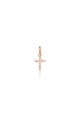 14K Solid Rose Gold CZ Simple Cross Charm Necklace
