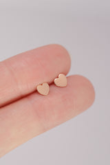 14K Solid Gold Flat Heart Screw Back Stud Earring