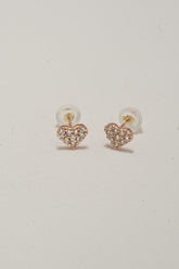 14K Solid Rose Gold Heart CZ Stone Stud Earring