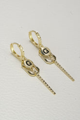 14K Solid Yellow Gold 12MM Diamond Cut Hoop G Bar Drop Earring