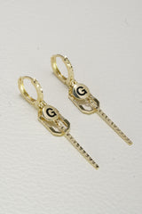 14K Solid Yellow Gold 12MM Diamond Cut Hoop G Bar Drop Earring