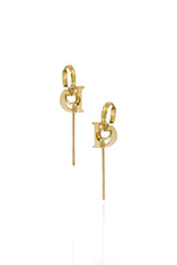 14K Solid Yellow Gold 12MM Hoop D Bar Drop Earring