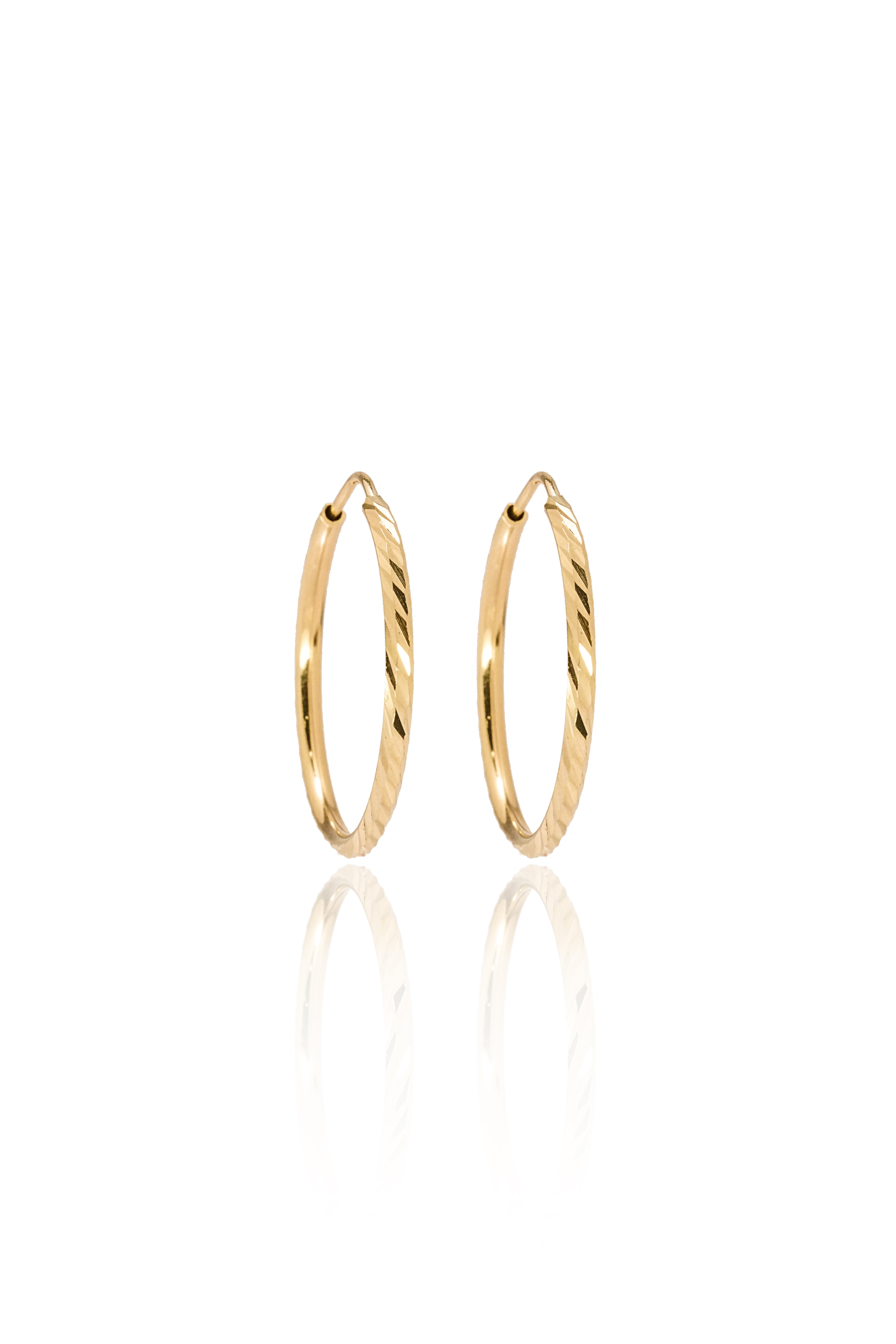 14K Solid Yellow Gold 26MM Three Sided Diamond Cut Hoop Earring