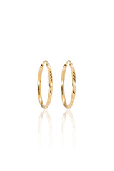 14K Solid Yellow Gold 26MM Three Sided Diamond Cut Hoop Earring