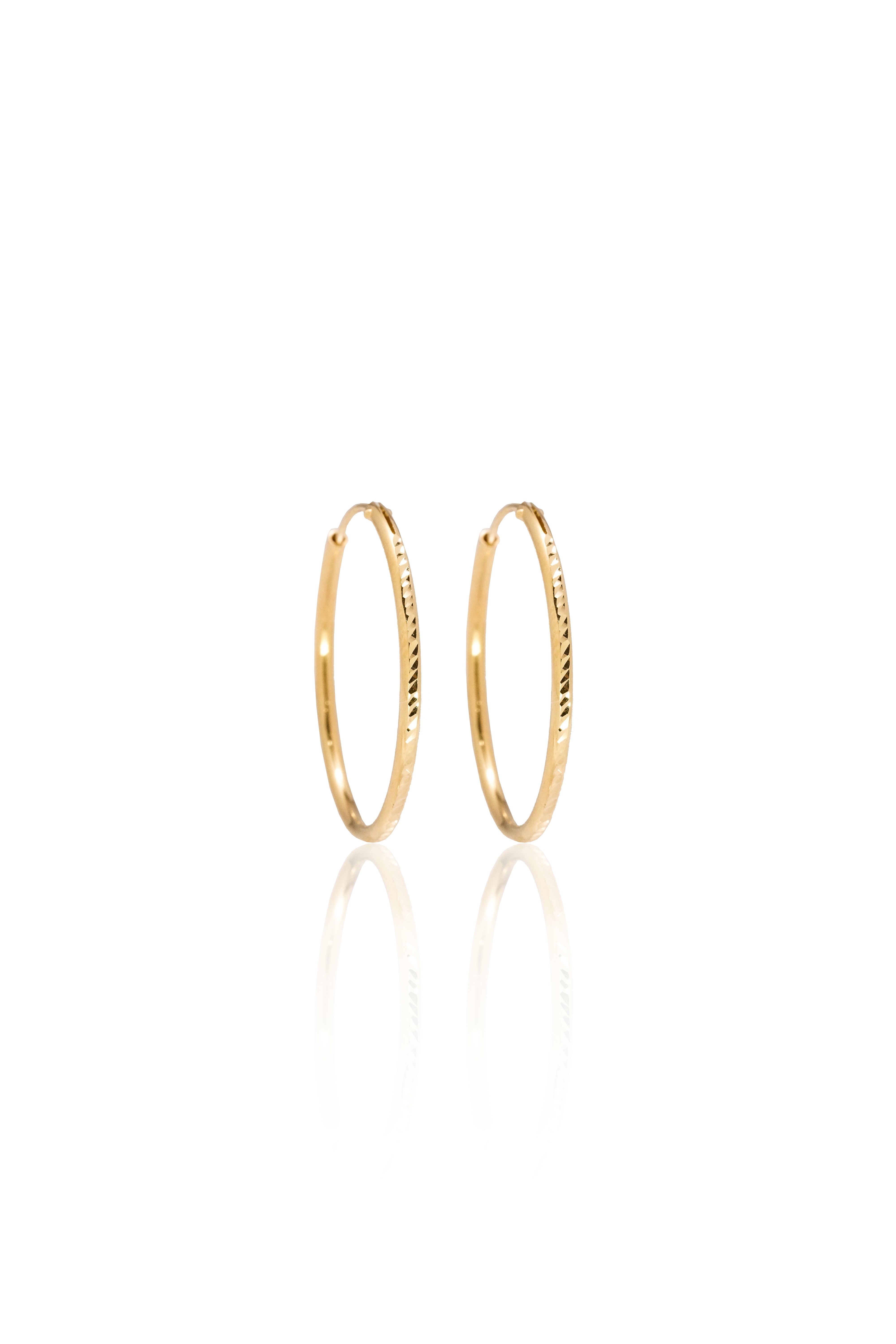 14K Solid Yellow Gold 30MM Center Diamond Cut Hoop Earring