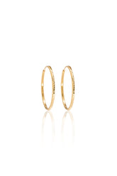 14K Solid Yellow Gold 30MM Center Diamond Cut Hoop Earring