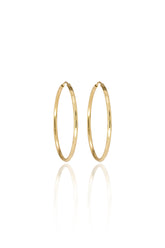 14K Solid Yellow Gold 35MM Horizontal Diamond Cut Seamless Hoop Earring