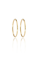 14K Solid Yellow Gold 35MM Horizontal Diamond Cut Seamless Hoop Earring